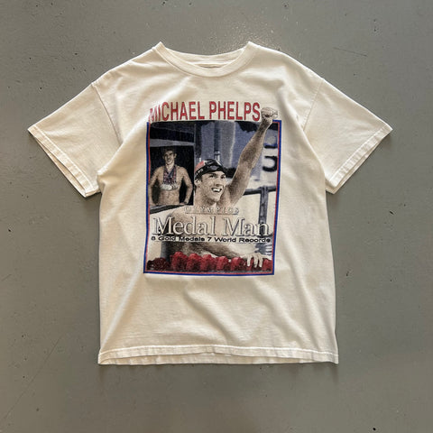 Vintage 2008 Michael Phelps Olympics Medal Man T-Shirt