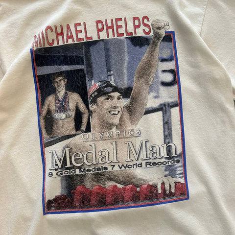 Vintage 2008 Michael Phelps Olympics Medal Man T-Shirt