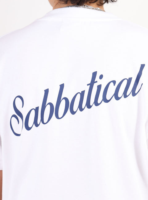 Sabbatical Script Logo T-Shirt White Navy