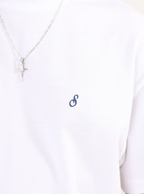 Sabbatical Script Logo T-Shirt White Navy