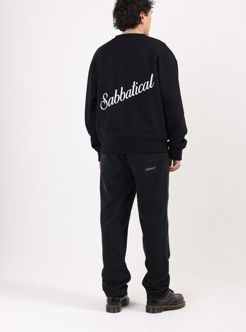 Sabbatical Script Logo Crewneck Black White