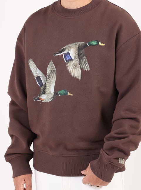 Sabbatical Ducks Crewneck Button Brown