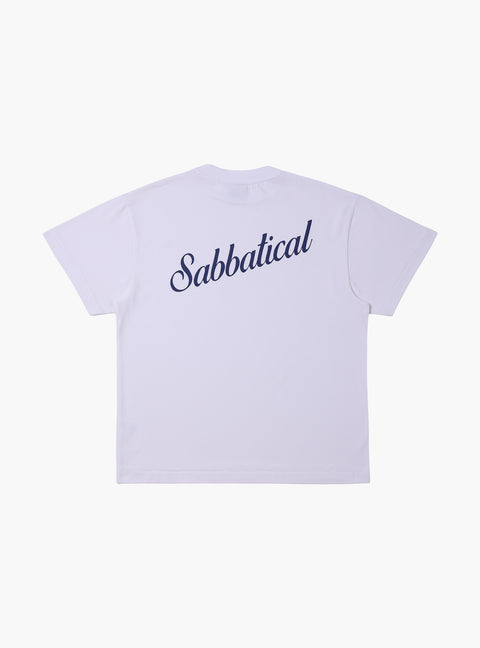 Sabbatical Script Logo T-Shirt White Navy