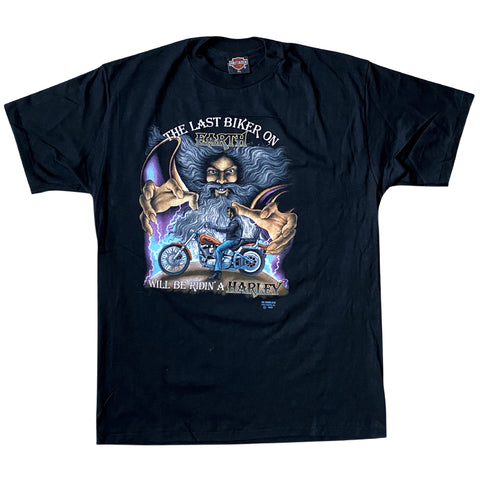 Vintage 1990 Harley-Davidson 3D Emblem 'The Last Biker On Earth' T-Shirt