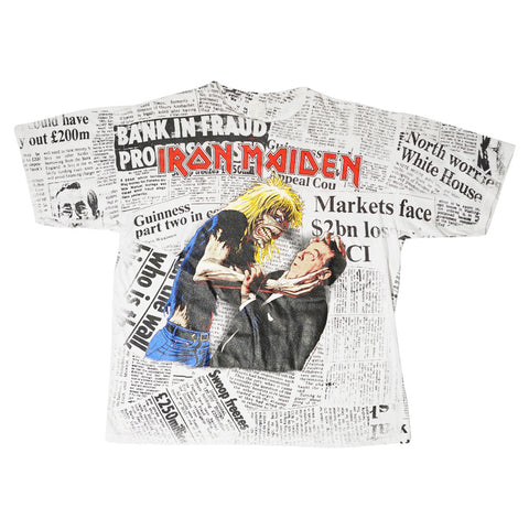 Vintage 1992 Iron Maiden 'Be Quick Or Be Dead' Newspaper T-Shirt