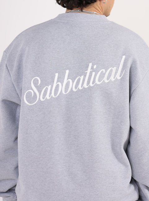 Sabbatical Script Logo Crewneck Heather Grey White