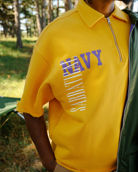 Sabbatical Navy Half Zip Polo Golden Rod