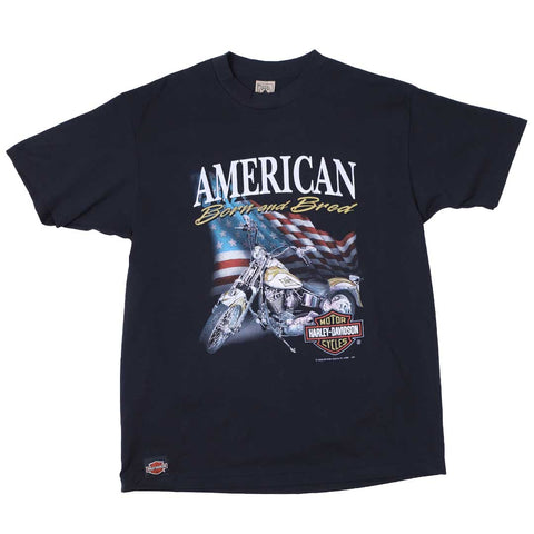 Vintage 1992 Harley-Davidson 3D Emblem 'American Born And Bread' T-Shirt