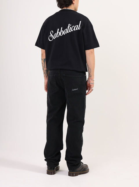 Sabbatical Script Logo T-Shirt Black White