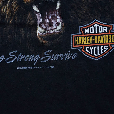 Vintage 1991 Harley-Davidson 'The Strong Survive' 3D Emblem T-Shirt