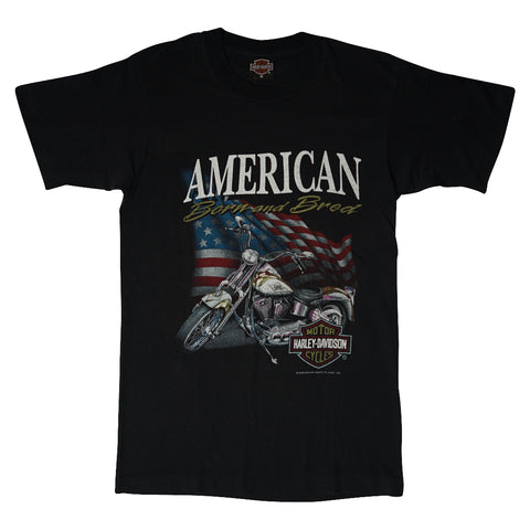 Vintage 1992 Harley-Davidson 'American Born And Bread' 3D Emblem T-Shirt